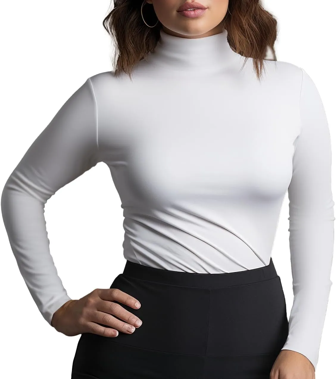 Women's Long Sleeve Mock Turtleneck Tops, Lightweight Baselayer Shirts, High Neck Pullover Undershirts Stretchy