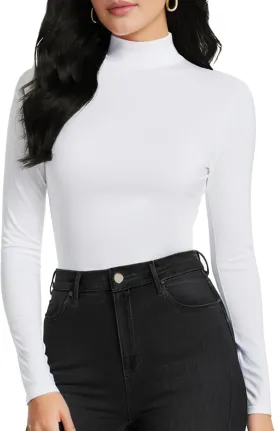 Women's Long Sleeve Mock Turtleneck Tops, Lightweight Baselayer Shirts, High Neck Pullover Undershirts Stretchy