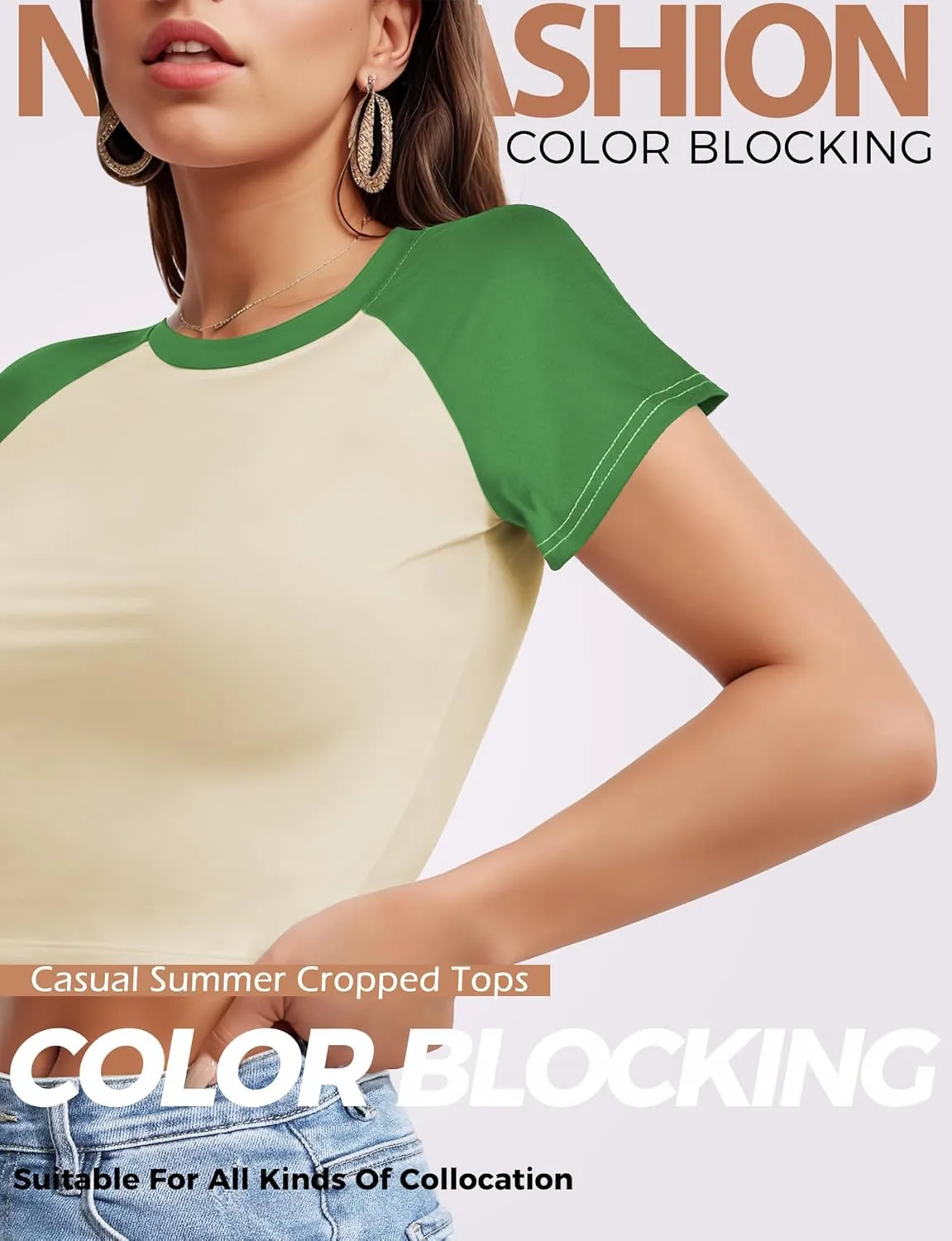 Womens Short Sleeve Crop Top Crew Neck Y2K Shirt Sexy Slim Fitted Casual Base Layer Soft Workout Shirt Going Out Tops